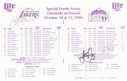 1996 Kobe Bryant Signed Program From October 10-12, 1996 - First Pre-Season Professional Game in Lakers Uniform (JSA)